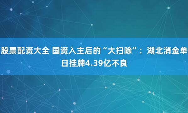 股票配资大全 国资入主后的“大扫除”：湖北消金单日挂牌4.39亿不良